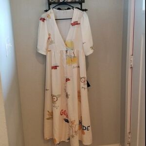 Casual,summer Buttonup Beachy Vacation Dress Size Med Loose Fit,resort,off White